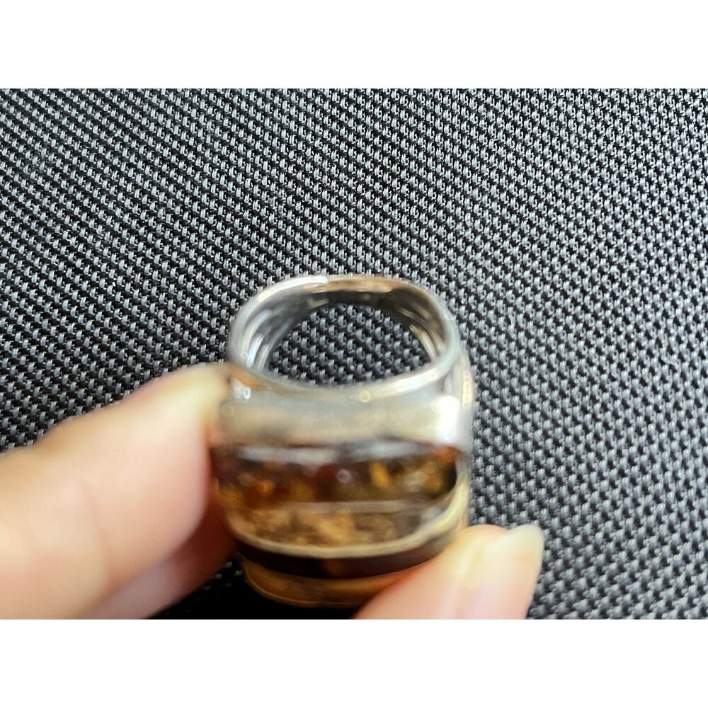 Vintage Artisan Sterling Silver Striped Honey Baltic Amber Split Shank Ring 7.5 - Picture 8 of 15